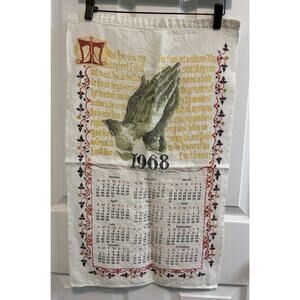 Vintage Linen Tea Towel 1968 Calendar The Lords Prayer 26” X 16”